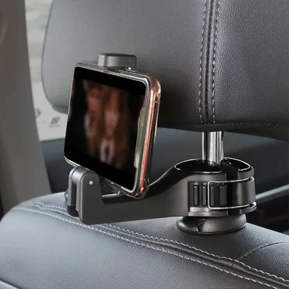 Multifunctional 2 in 1 Car Hook Hidden Mobile Phone Holder Bracket Car Clip Rear Row Headrest Hook Lock Buckle Car Mount Stand