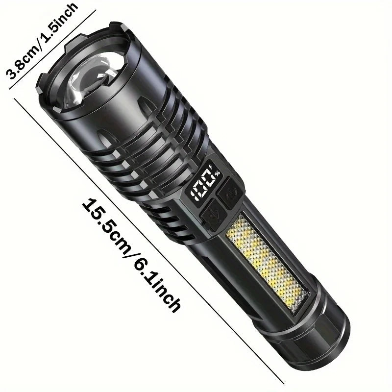 High Power Rechargeable Led Flashlight Very Strong with Side Light Torch Portable Emergency Lighting for Camping Hiking